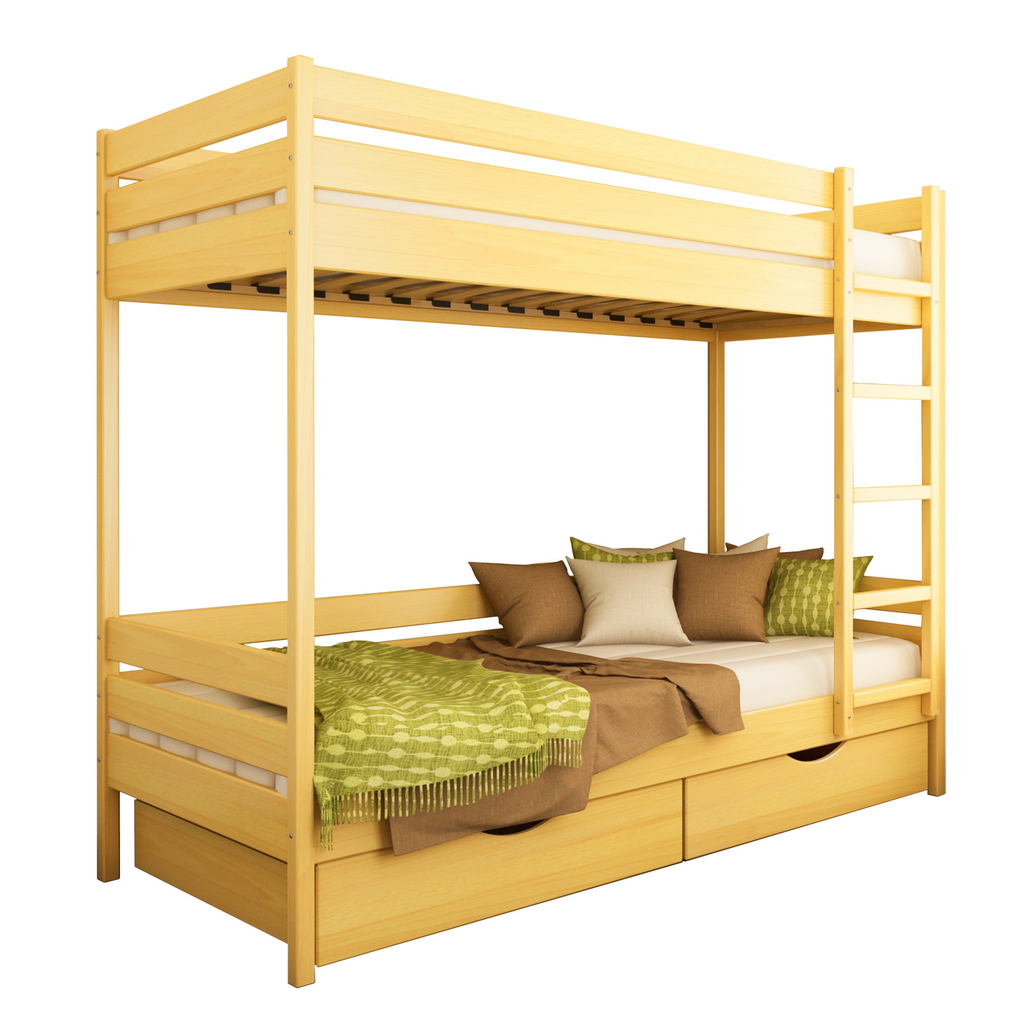 Двоярусне дитяче ліжко ДУЕТ ТМ Естелла двоxярусне, двоповерхове з драбиною, матеріал бук, основа ламелі, ящики для білизни, 8 кольорів