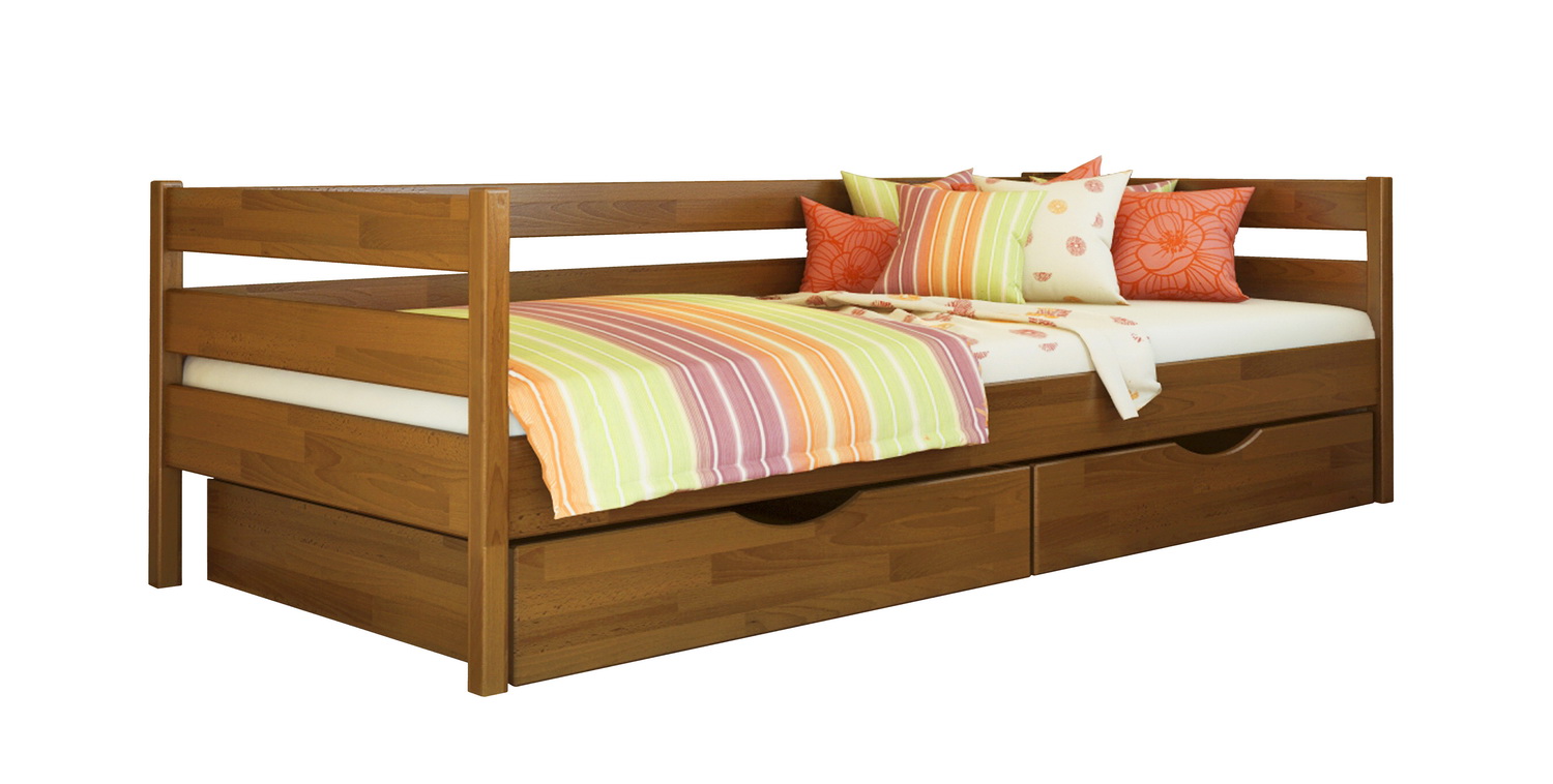 Дерев'яне ліжко НОТА ТМ Естелла, дитяче односпальне, матеріал бук, основа ламелі, ящики для білизни, 8 кольорів